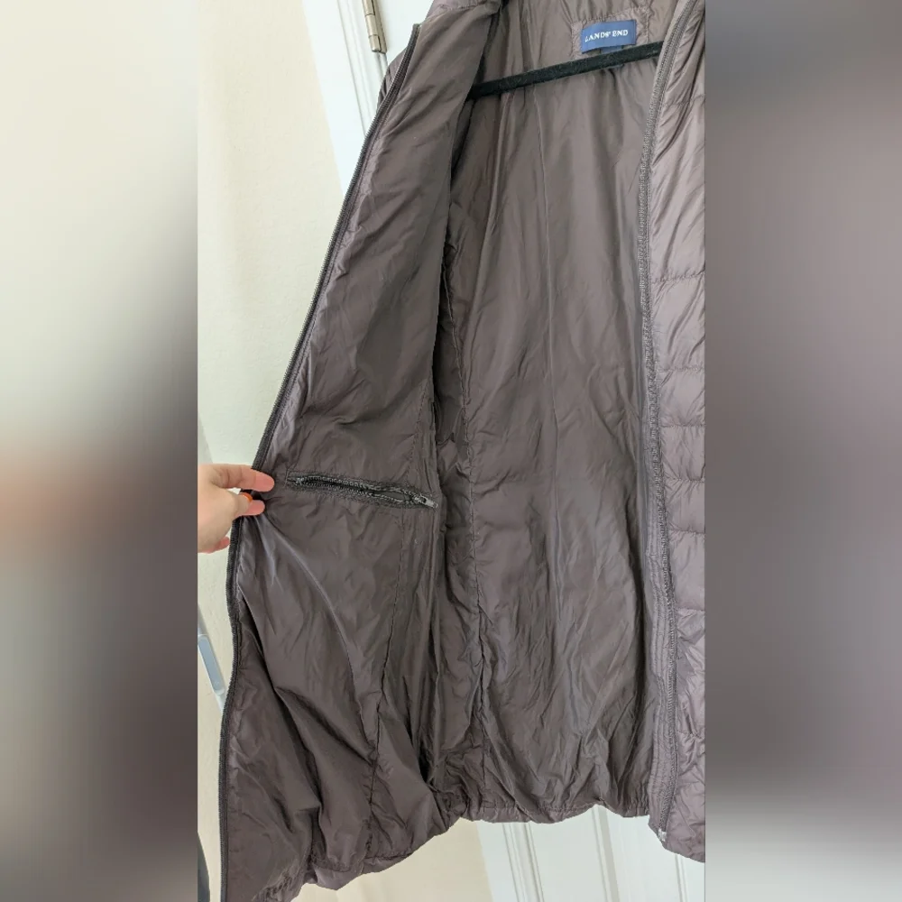 Landsend Silver Goose Down Jacket In Chocolate Brown S - Picture 11 of 13